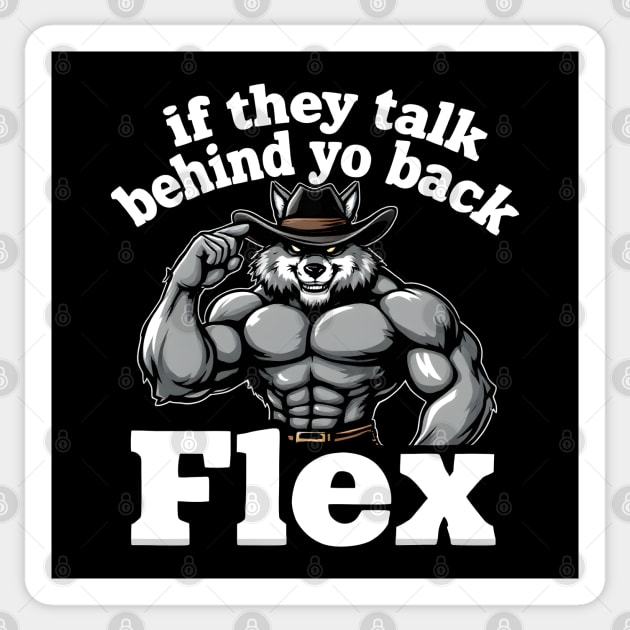 Flex on the Haters: Wolf Cowboy Muscle Sticker by MakerMind8.2